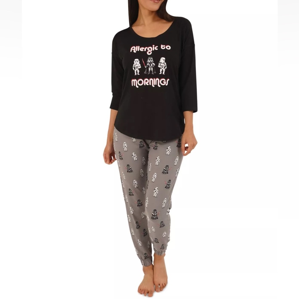HYBRID APPAREL Womens To Mornings Black T-Shirt Straight Pants Pajamas - Reemoly
